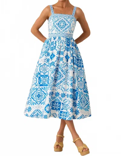 Prosperina Lydia Midi Dress In Aegean Blue Tile Print