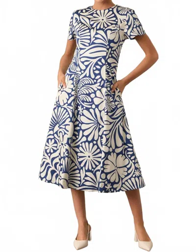 Prosperina Margot Reversible Midi Dress In Mod Blossom Print In Blue