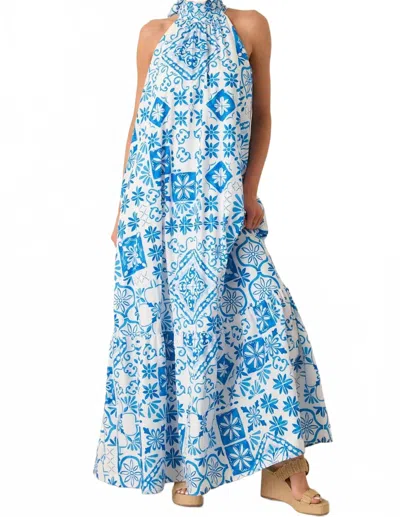 Prosperina Rebecca Maxi Dress In Aegean Blue Tile Print In Brown