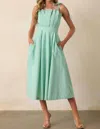 Prosperina Sloane Stripe Cotton Midi Dress In Grass Green In Green