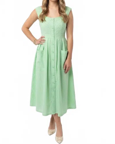 Prosperina Stripe Midi Dress With Pockets In Limelight Green