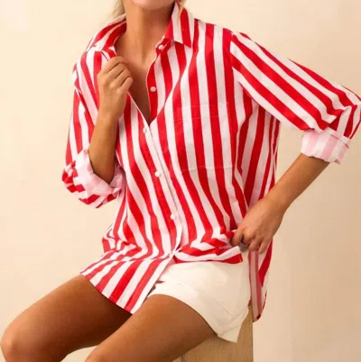 Prosperina Stripe Paula Button Front Top In Cherry Red
