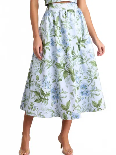Prosperina Thena Belted Midi Skirt In Blue Lilacs Botanical In Multi