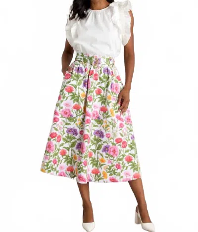Prosperina Thena Belted Midi Skirt In Secret Garden In Multi