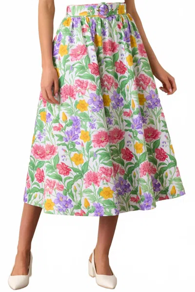 Prosperina Thena Midi Skirt In Garden Party In Gold