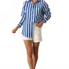 Prosperina Women's Paula Button Front Top In Royal Blue Stripe In Multi