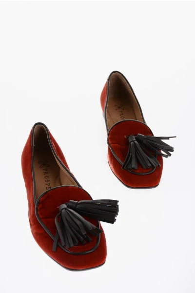 Prosperine Velvet Brace Kiltie Loafers In Red