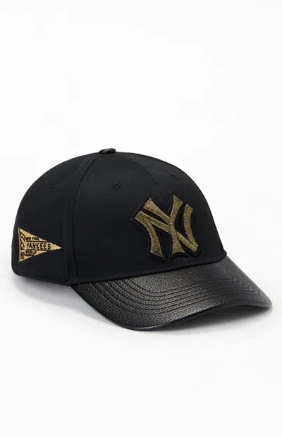 Prostandard Faux Leather Brim Ny Yankees Dad Hat In Black In Orange