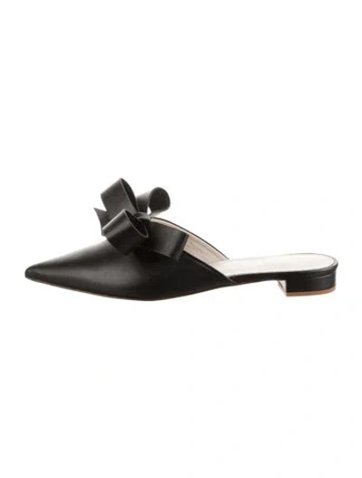 Pre-owned Prota Fiori Leather Bow Accents Mules In Black