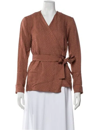 Pre-owned Protagonist Patterned V-neck Blouse In Brown