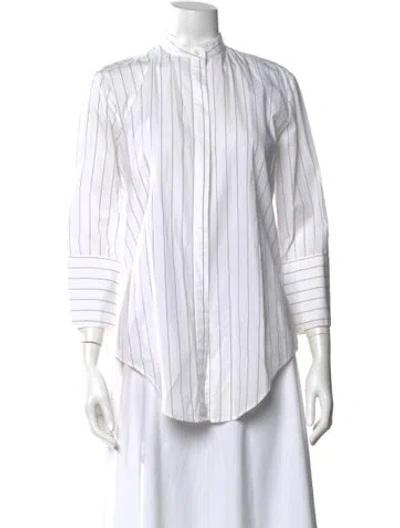 Pre-owned Protagonist Striped Three-quarter Sleeve Blouse In White