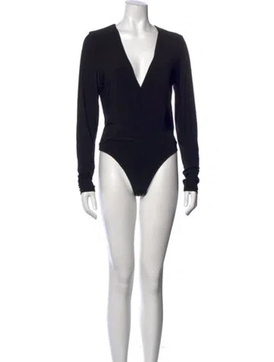 Pre-owned Protagonist V-neck Long Sleeve Bodysuit In Black