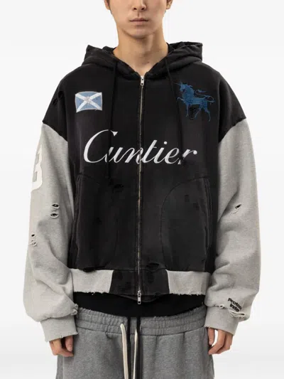 Protocol Index Cuntier Distressed Panelled Hoodie In Black