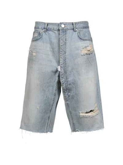 Protocol Index Distressed-finish Denim Shorts In Blue