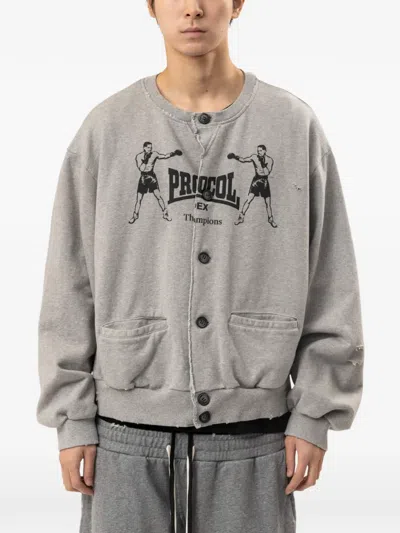 Protocol Index Graphic-print Button-up Sweatshirt In Gold