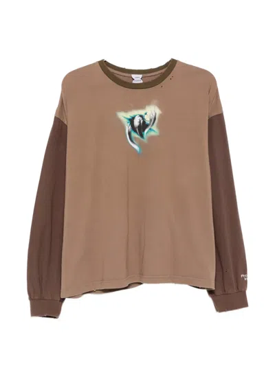 Protocol Index Graphic-print Long-sleeve T-shirt In Brown
