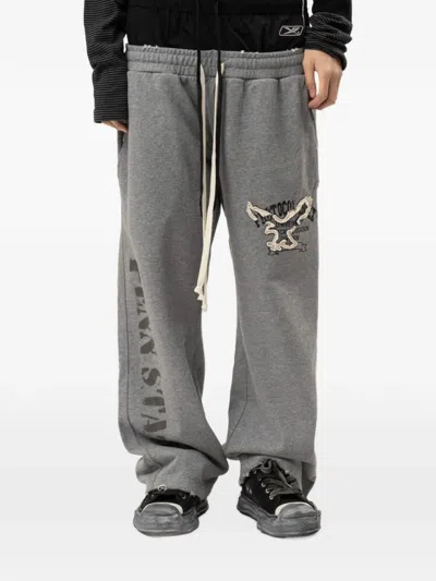 Protocol Index Layered Eagle-patch Track Pants In Gray