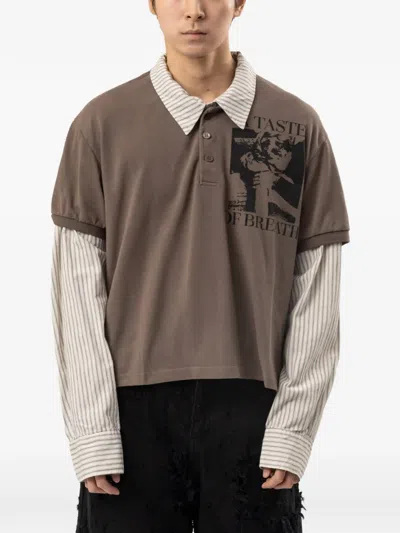 Protocol Index Layered Graphic-print Polo Shirt In Brown