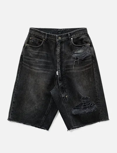 Protocol Index Long Zipper Fly Denim Shorts In Black/黑色/블랙/ブラック