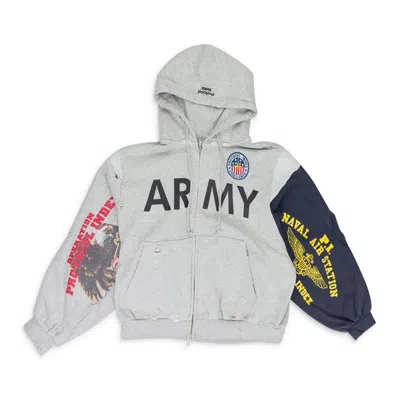 Protocol Index Melange Grey Reconstructed Zip Hoodie In Gray