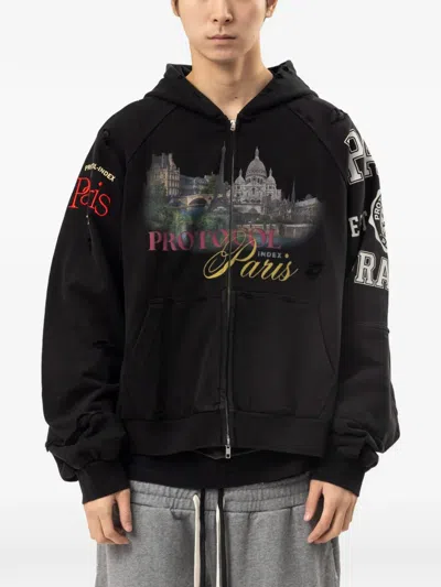 Protocol Index Paris Reconstructed Zip-up Hoodie In Black
