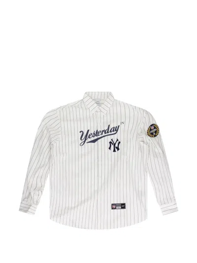 Protocol Index Pinstripe-print Embroidered-patch Shirt In White