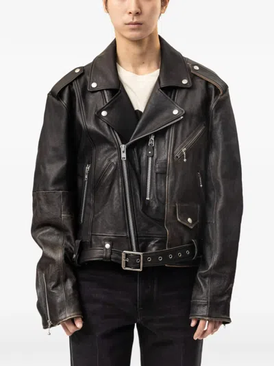 Protocol Index Reconstructed Biker Leather Jacket In Black