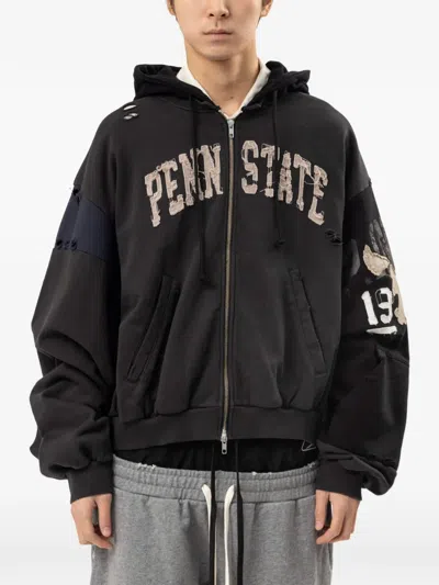 Protocol Index Reconstructed Zip-up Hoodie In Black