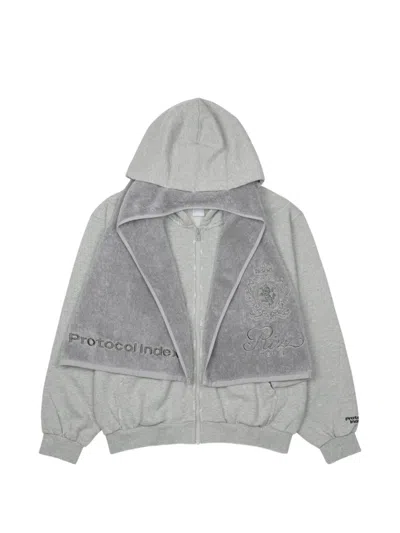 Protocol Index Terry-towel Zip-up Hoodie In Gray