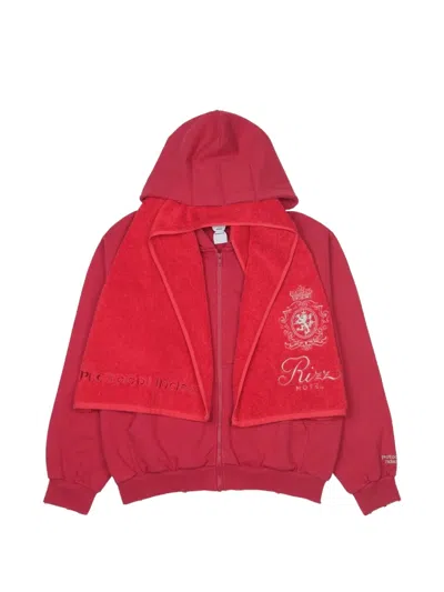 Protocol Index Terry-towel Zip-up Hoodie In Red