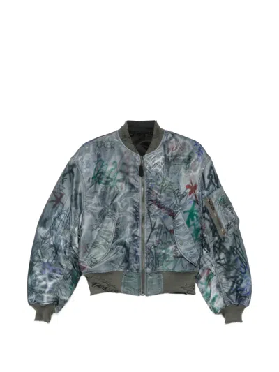 Protocol Index Zip-fastening Print-detail Reversible Bomber Jacket In Gray