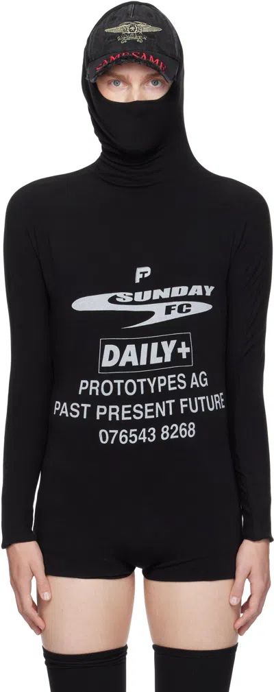 Prototypes Black Twisted Hood Longsleeve Hoodie In Cotton Spandex Black