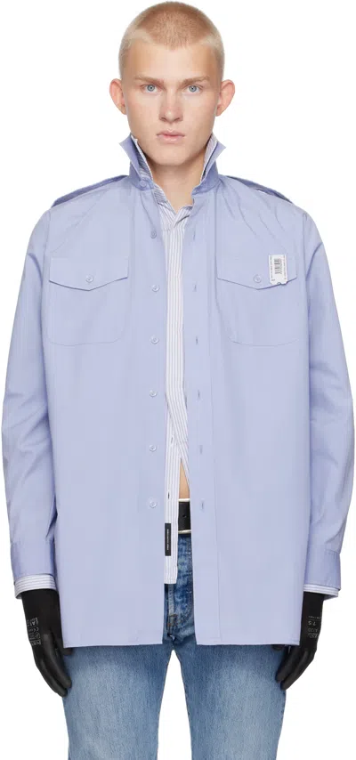 Prototypes Blue & White Double Reversible Shirt In Cotton Popelin White