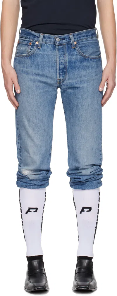 Prototypes Blue & White Sock Stirrup Jeans In Denim Blue
