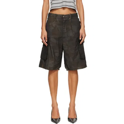 Prototypes Brown Overdyed New Camo Shorts In Military Light Green