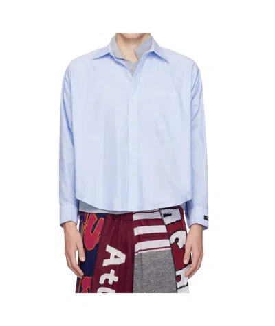 Prototypes Blue Moved Neckline Shirt In Cotton Poplin Baby B