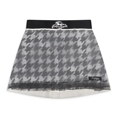 Prototypes Pied De Poule Zip Mini Skirt Grey In Gray