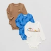 Proudly Baby Unisex Round Neck Long Sleeve 3-pc. Bodysuit In Blue