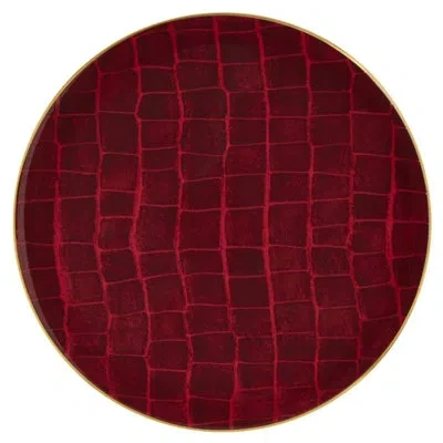 Prouna Alligator Bone China Animal Print Charger In Red