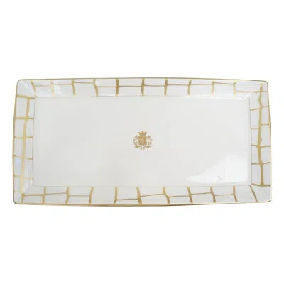 Prouna Alligator Gold 13" Sandwich / Cake Tray In White,gold