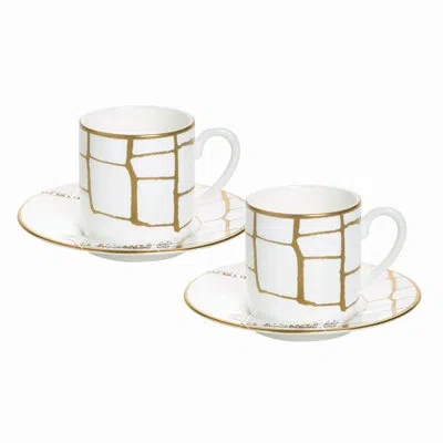 Prouna Alligator Gold Espresso Cup & Saucer Crystals In White,gold