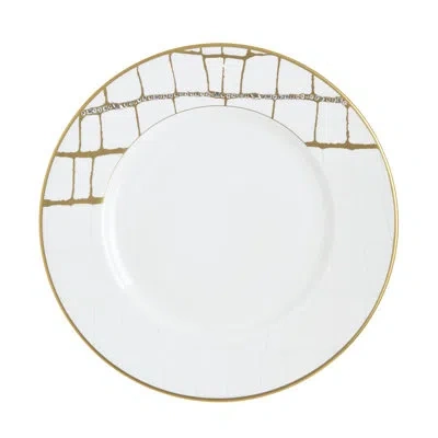 Prouna Alligator Gold - Salad / Dessert Plate W/ Crystals In Gold,white