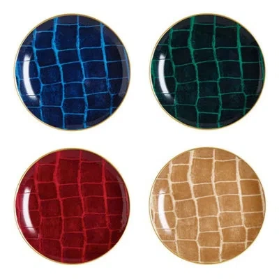 Prouna Alligator Multi Color - Canape Plate, Assorted Colors, Set Of 4 In Emerald Green,sapphire Blue,ruby Red,safari Camel