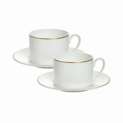 Prouna Alligator White Tea Cup & Saucer In White,gold