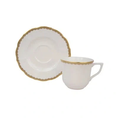 Prouna Antique Gold Bone China Espresso Cup And Saucer Set In White;gold