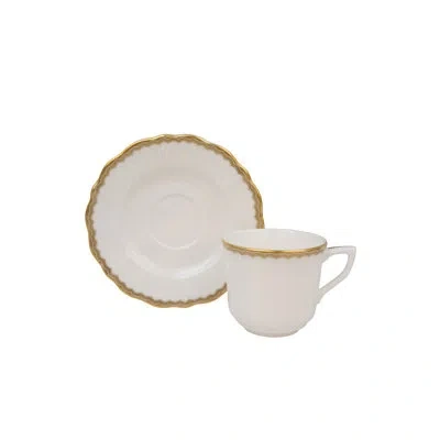 Prouna Antique Gold Bone China Espresso Cup And Saucer Set In White;gold