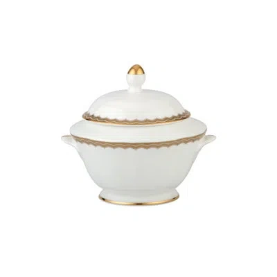 Prouna Antique Gold Sugar Bowl With Lid In White;gold