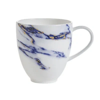 Prouna Azure Bone China Barrel Coffee Mug, Set Of 2 In White;azure