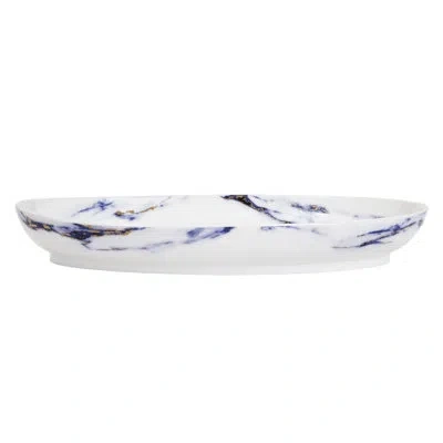Prouna Azure Bone China Deep Oval Platter In Blue;white
