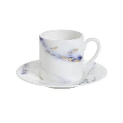 Prouna Azure Bone China Espresso Cup And Saucer In White;azure